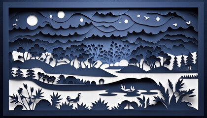 Black papercut backdrop generative Ai