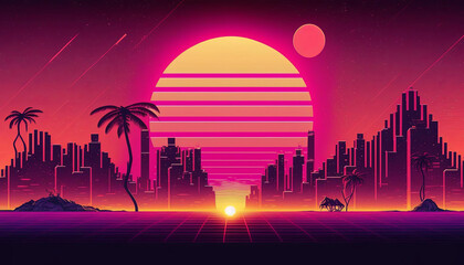 sunset over the city generative Ai