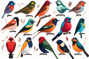 background with birds set, ai generated