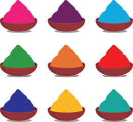 Colorful Holi festival gulaal set or colorful gulal and holi powders set vector illustration