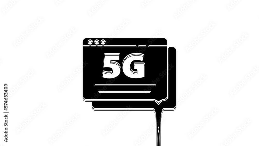 Poster Black 5G new wireless internet wifi connection icon isolated on white background. Global network high speed connection data rate technology. 4K Video motion graphic animation