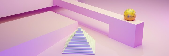 3d render of a staircase in pink color background