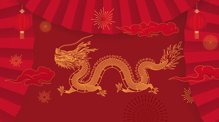 Chinese  New Year Dragon Year Celebration Vintage  Poster