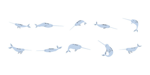 Narwhal Character sea animal on deep background. Wild life illustration. Vector illustration. © Anna Eshka