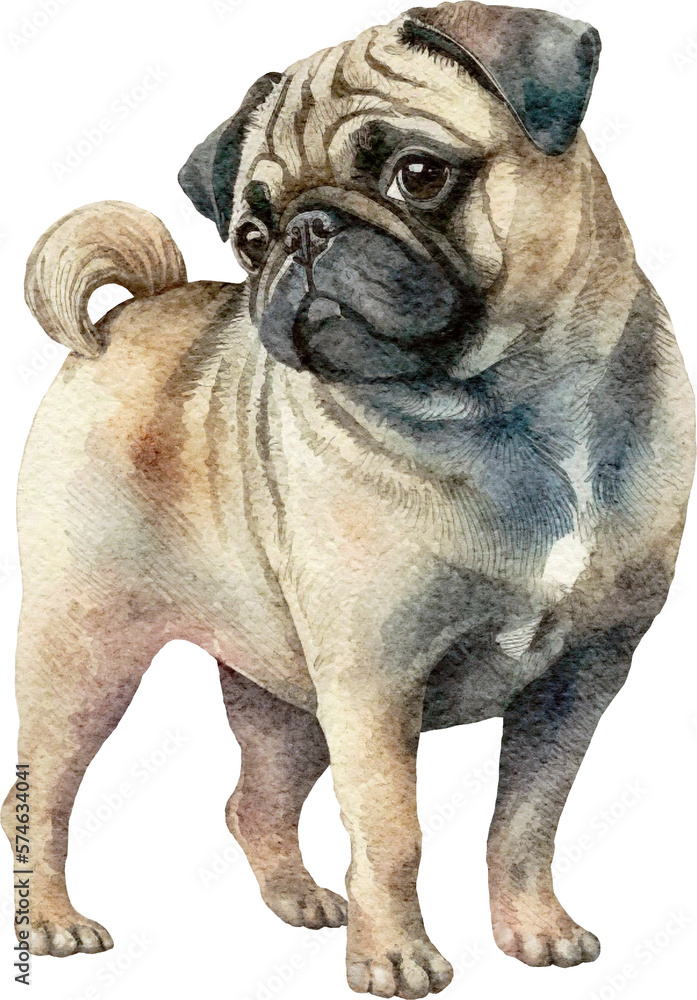 Poster cute pug dog created with generative ai technology