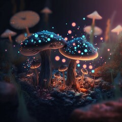 Two magic mushrooms ai illustrations - obrazy, fototapety, plakaty