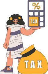 Modern woman with percentage. The topic of paying taxes.
