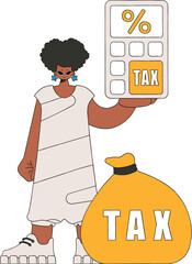 Stylish woman holding a calculator in her hand Tax payment theme.