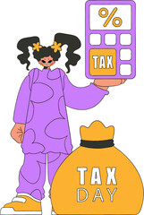 Stylish woman with a percentage. The topic of paying taxes.