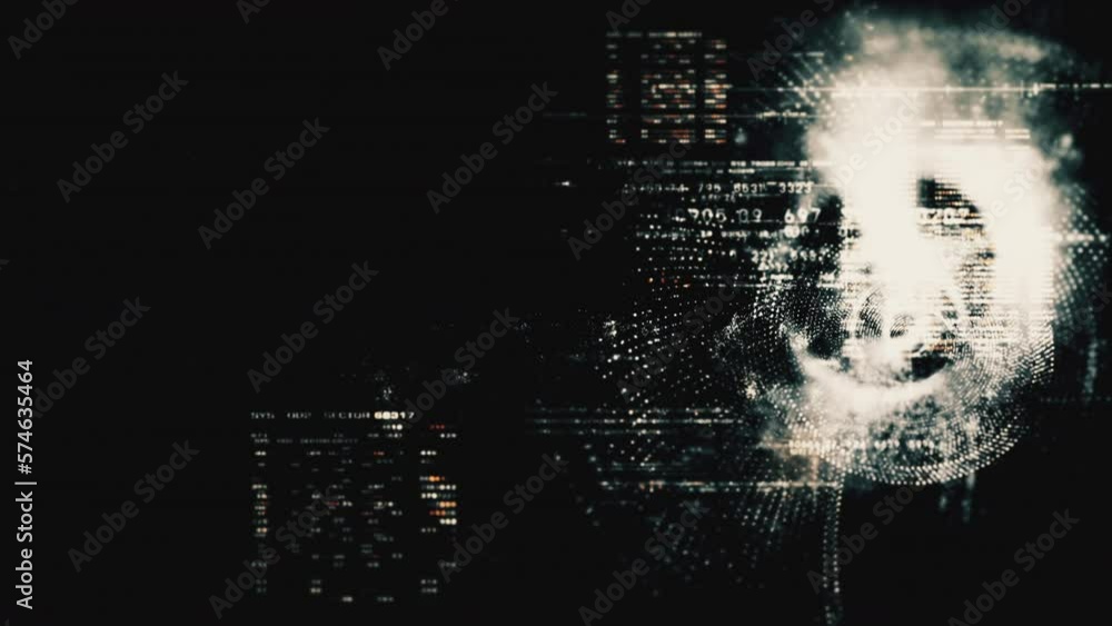 Aufkleber Futuristic abstract de-focus data matrix, meta, metaverse, telemetry and encrypt numbers display with particles simulation in cyber space environment for head up display background