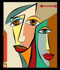 Colorful background, cubism art style,abstracts faces - 574635694