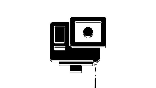 Black Action extreme camera icon isolated on white background. Video camera equipment for filming extreme sports. 4K Video motion graphic animation