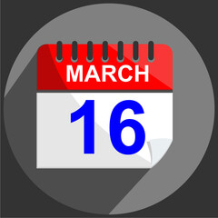  March 16, March 16 calendar date on gray background