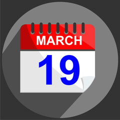 March 19, March 19 calendar date on gray background