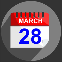  March 28 March 28 calendar date on gray background.