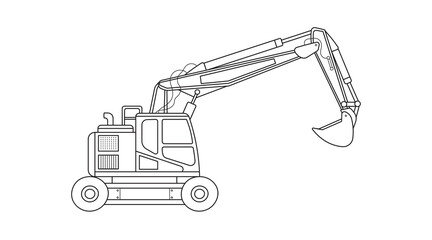 Hand drawn Vector illustration color children construction mini size wheeled excavator construction machine clipart