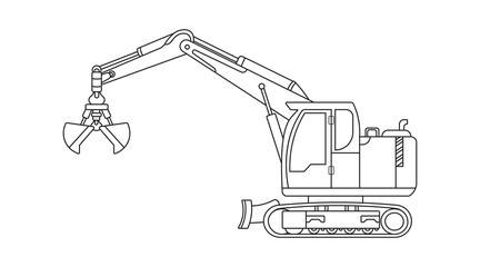 Hand drawn Vector illustration color children construction small size claw handler excavator construction machine clipart