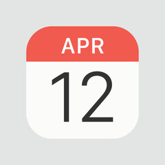 April 12 icon isolated on background. Calendar symbol modern, simple, vector, icon for website design, mobile app, ui. Vector Illustration