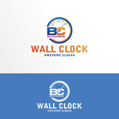 wall clock with the initials letter bc logo design color full