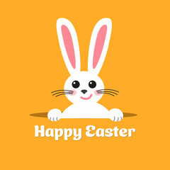 Happy Easter greeting. Vector festive illustration. Easter bunny smiling.