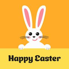Happy Easter - vector illustration. Cute Easter bunny smiles.