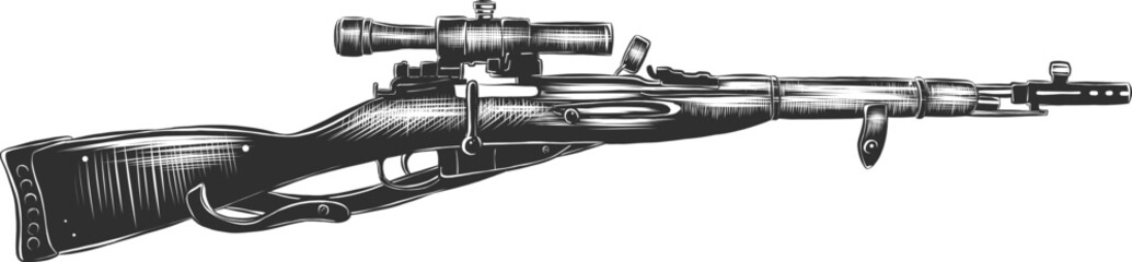 Vector engraved style illustration for posters, decoration and print. Hand drawn sketch of gun in monochrome isolated on white background. Detailed vintage woodcut style drawing.