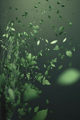 Abstract concept of a bunch of new spring leaves rising up - close up, background, copy space, Generative AI