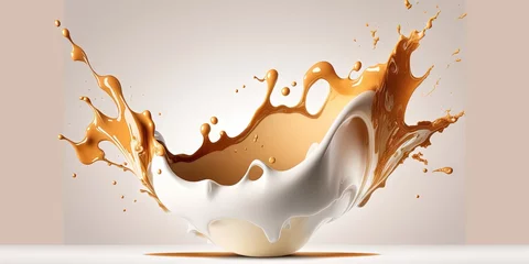 Foto op Plexiglas An isolated splash of white and tea milk on a background, Generative AI © Oleksii