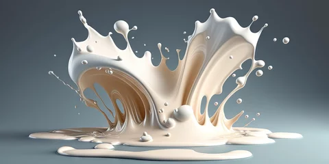 Zelfklevend Fotobehang An isolated splash of white milk on a liquid background or Yogurt 1, Generative AI © Oleksii