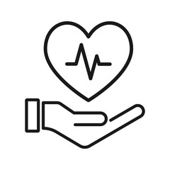 Heart beat concept. Hand holding a heart icon isolated on blank background flat vector illustration. Color editable
