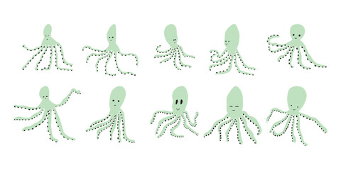 Octopus Character sea animal on deep background. Wild life illustration. Underwear world. Vector illustration.