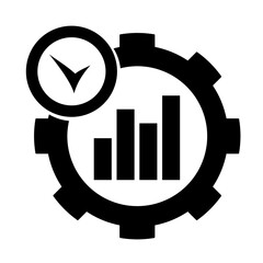 Vector illustration, growth graph icon and gears. Flat design. Isolated on a white background.