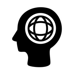 Vector illustration, human head icon. Global thinking concept. Isolated on a white background.