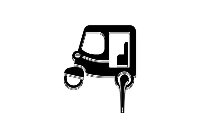 Black Taxi tuk tuk icon isolated on white background. Indian auto rickshaw concept. Delhi auto. 4K Video motion graphic animation
