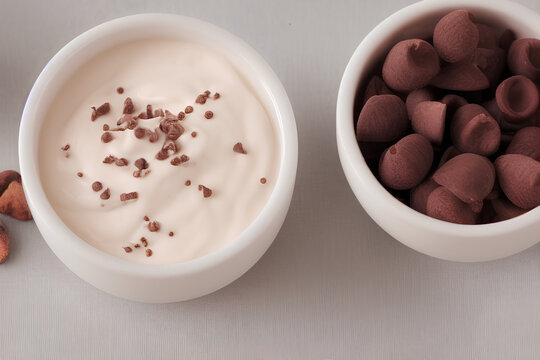Ingredients for an easter cuisine with milk cream and chocolate