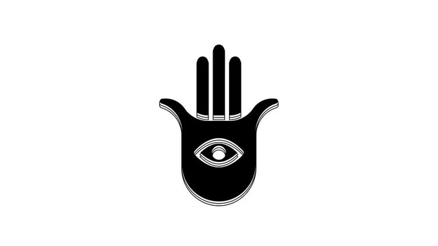 Black Hamsa hand icon isolated on white background. Hand of Fatima - amulet, symbol of protection from devil eye. 4K Video motion graphic animation
