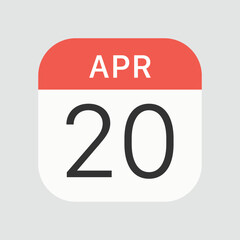 April 20 icon isolated on background. Calendar symbol modern, simple, vector, icon for website design, mobile app, ui. Vector Illustration