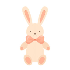 Soft bunny toy. Flat vector illustration of a stuffed rabbit on a white background