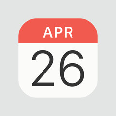 Fototapeta premium April 26 icon isolated on background. Calendar symbol modern, simple, vector, icon for website design, mobile app, ui. Vector Illustration