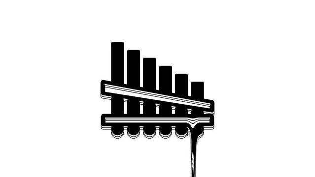 Black Pan flute icon isolated on white background. Traditional peruvian musical instrument. Zampona. Folk instrument from Peru, Bolivia and Mexico. 4K Video motion graphic animation