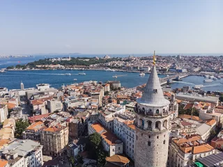 Deurstickers Top view of the Galata Tower in the old city of Istanbul, on a warm summer day © Denis