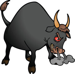 illustration of a raging bull on isolated white background