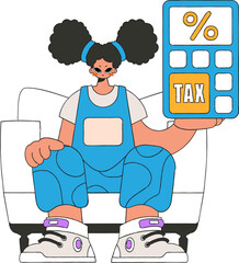 Graceful woman with a percentage. The topic of paying taxes.