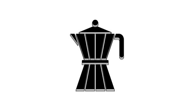 Black Coffee maker moca pot icon isolated on white background. 4K Video motion graphic animation