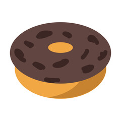Donut vector flat emoji icon design. Isolated chocolate-glazed doughnut with rainbow sprinkles sticker label sign.