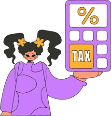 Gorgeous woman with a percentage. The topic of paying taxes.