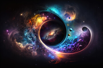 Planet and nebula, cosmic background