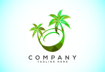 Fototapeta premium Polygonal low poly coconut Logo, coconut drink beverage vector icon logo design template