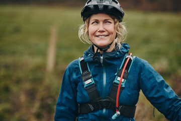 Young woman making a funny face before going mountain biking
