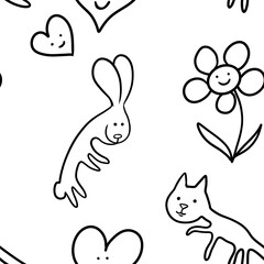 seamless abstract pattern background fabric design print wrapping paper digital illustration texture wallpaper with flowers and rabbit 